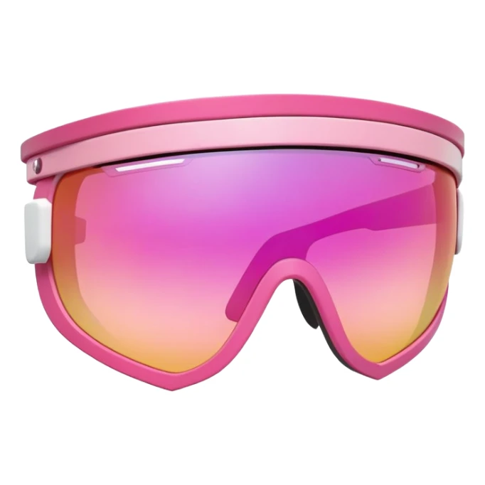 sporty pink shield visor sunglasses with thick layered frame, multi-level chunky design, substantial build, one-piece lens with color gradient sticker