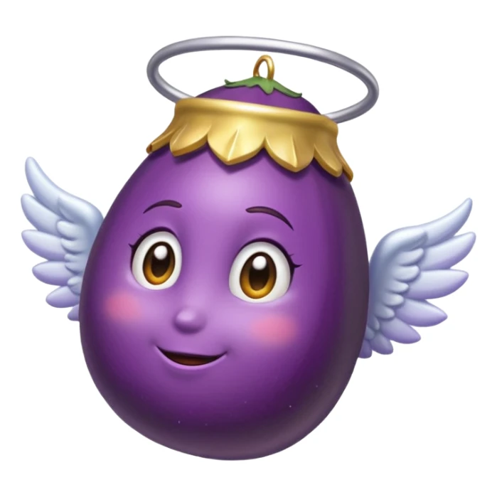 Eggplant from the side wearing an angel halo sticker