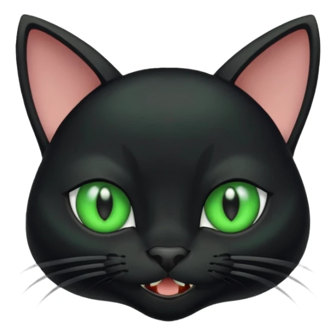 Black cat with large ears and green eyes with small fangs sticker
