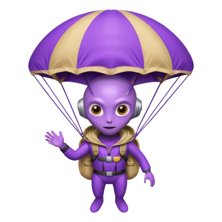Skydiving purple alien with parachute and UFO sticker