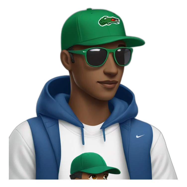 Guy using lacoste hoodie and Nike cap and oakley juliet sticker