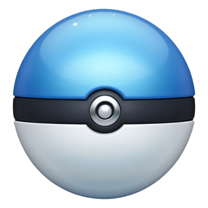 blue pokeball emoji, top half is a more saturated blue, bottom half is white, black stripe, with a white sheen, with a pearlescent finish, with a shimmer effect sticker