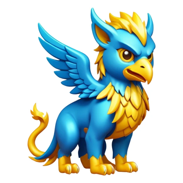 Clash of Clans aesthetic: Cinematic fierce lightning gryphon Beast Emoji, rendered in a 3D vector-style similar to standard emojis with minimal shading and bold, simplified shapes. A compact, isometric mythical creature with wild, majestic features and fierce yet endearing eyes, softly glowing with a primal enchanted charm. Simplified yet unmistakably iconic, highly detailed and consistent, glowing with a soft radiant shine and high polish. Stylized with a touch of mythical wildness and a soft glowing outline, capturing the essence of a legendary beast with a friendly, playful allure! sticker