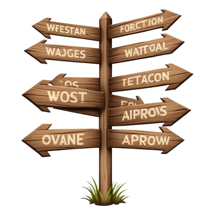 wooden signpost with directional arrows sticker