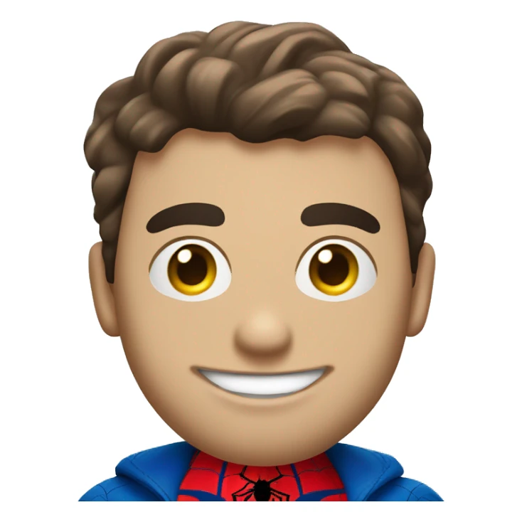 "Create an emoji-style Spider-Man with a round face, large white eyes, and a red and blue suit with a spider emblem. Keep the design simple and playful, with a minimal background." sticker