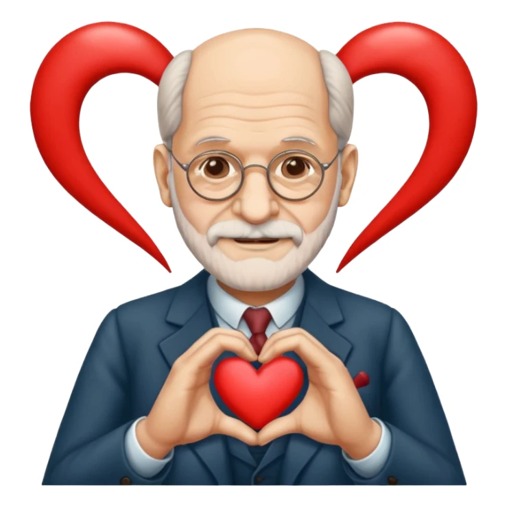 An emoji of sigmund freud making a heart with his hands sticker