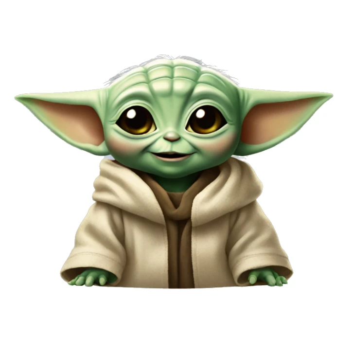Baby Yoda smiles with giant smile sticker