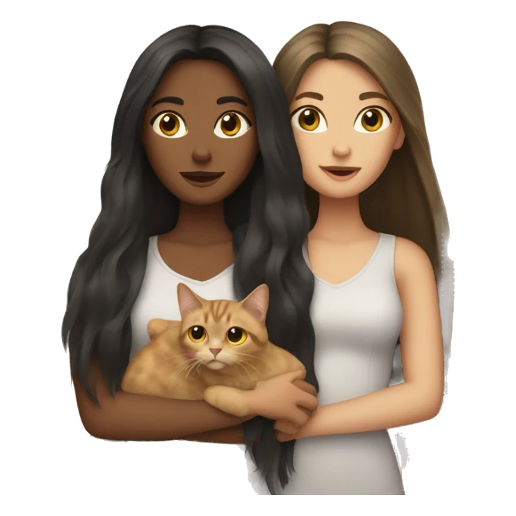 Two long hair brunette girls with two cats  sticker