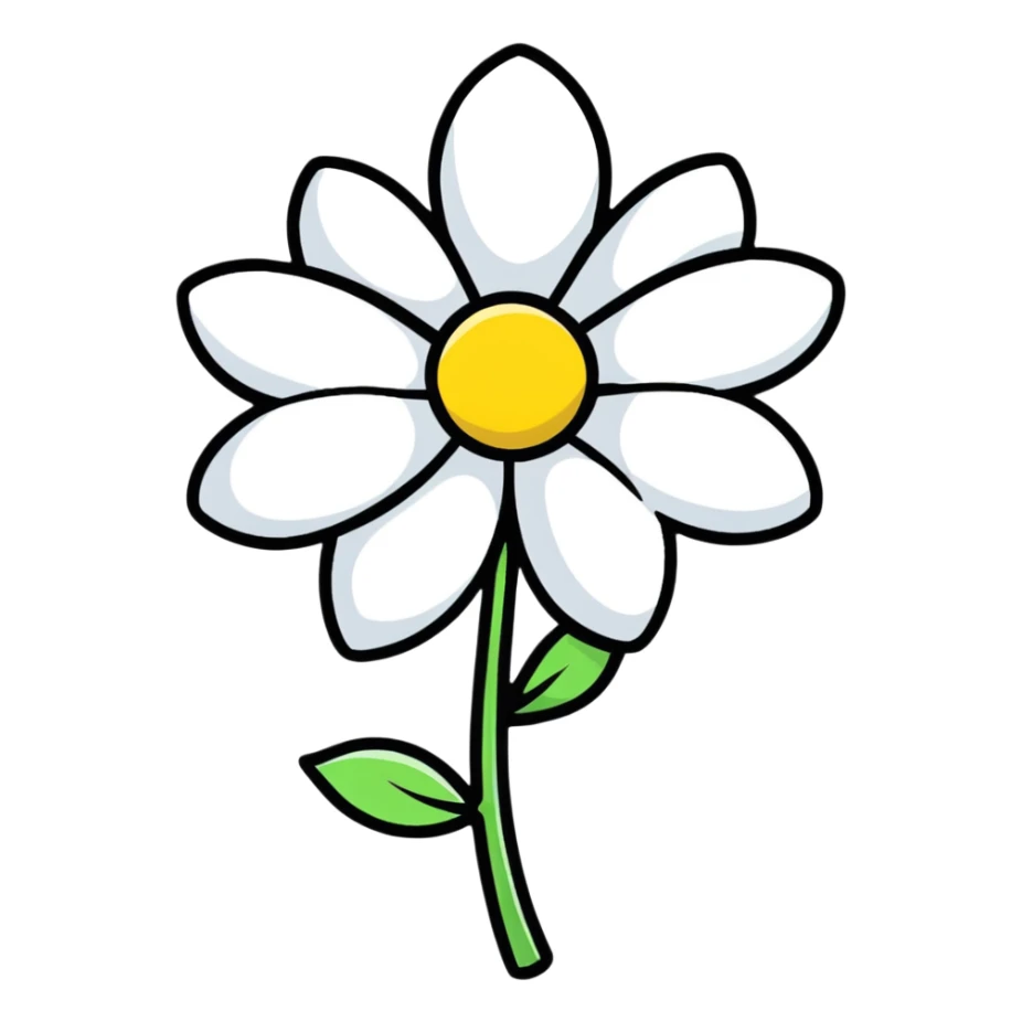 colorful cartoon flower with a small bow, playful style sticker