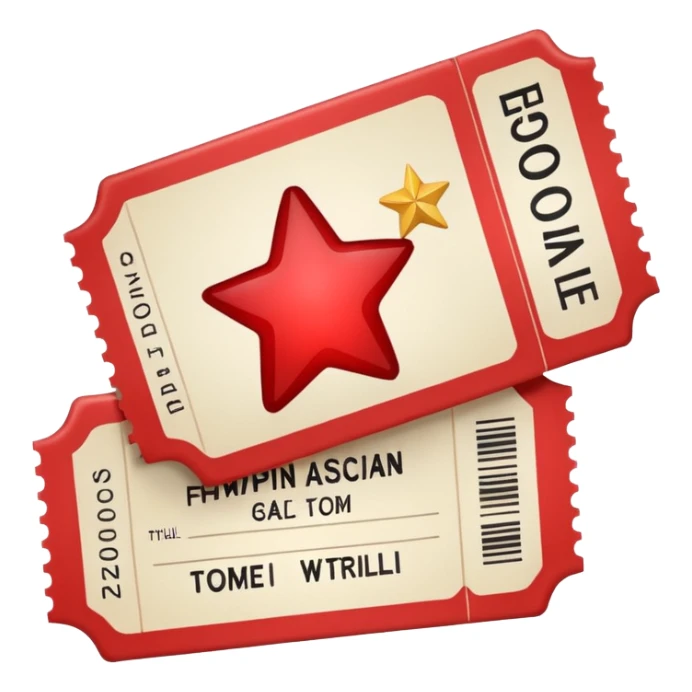 movie ticket with a star, red and white sticker