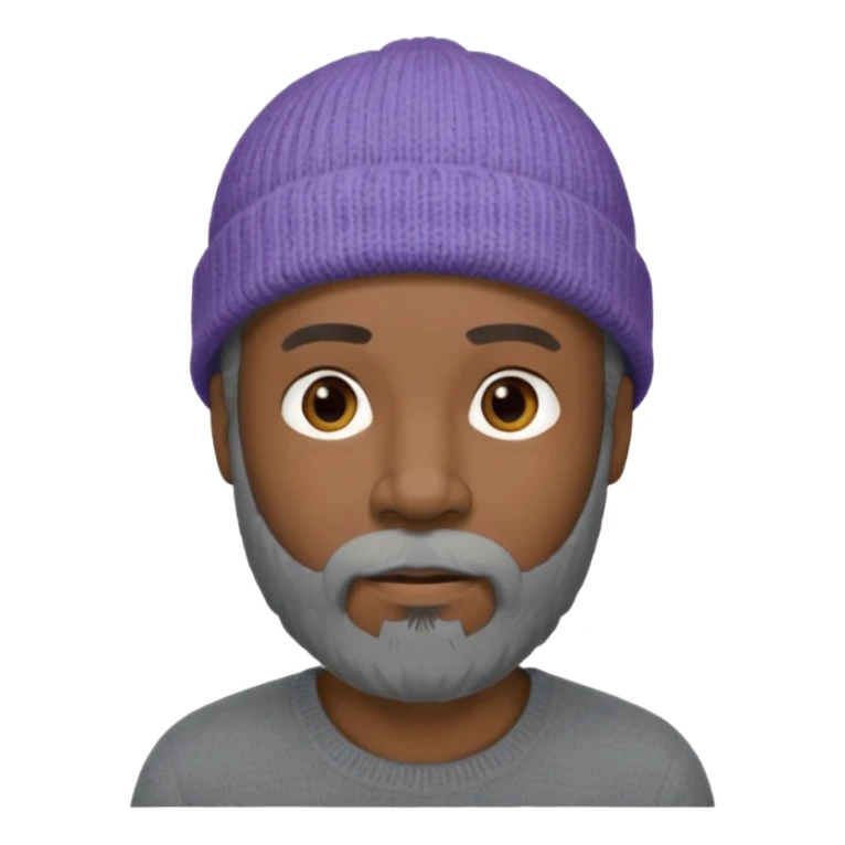 Middle-aged black male, gray goatee beard, wearing a gray knit beanie sticker
