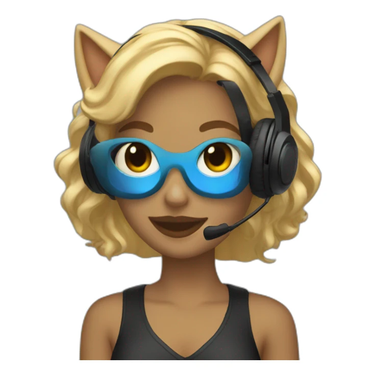 she blond developer has black cat headphones with blue lights sticker