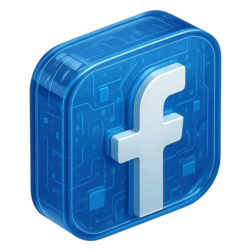 Modern Facebook logo with circuit board patterns and glossy finish, transparent background sticker