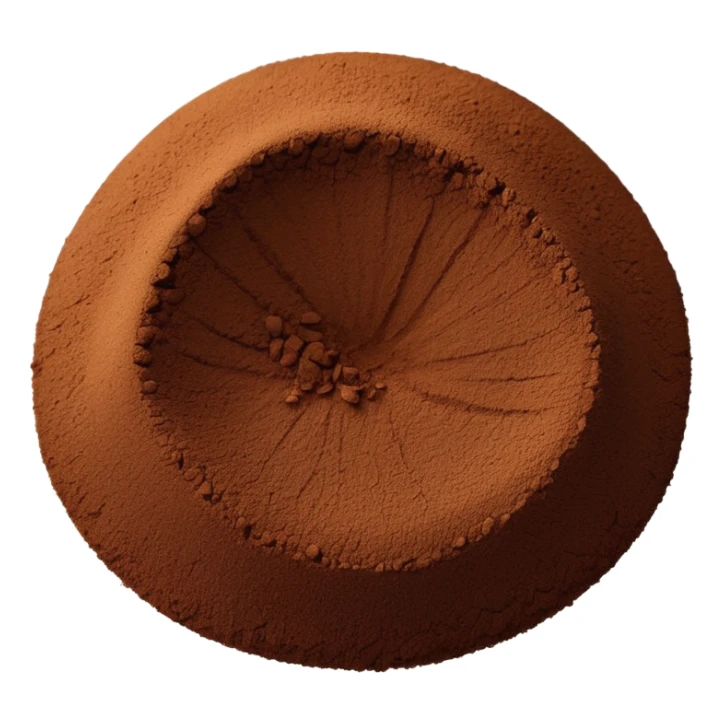 loose mound of finely ground dark brown chicory powder with soft matte texture, slightly uneven edges, gently rippled surface, light earthy grind, no scoop or jar, emoji scale, soft lighting, subtle shadows sticker