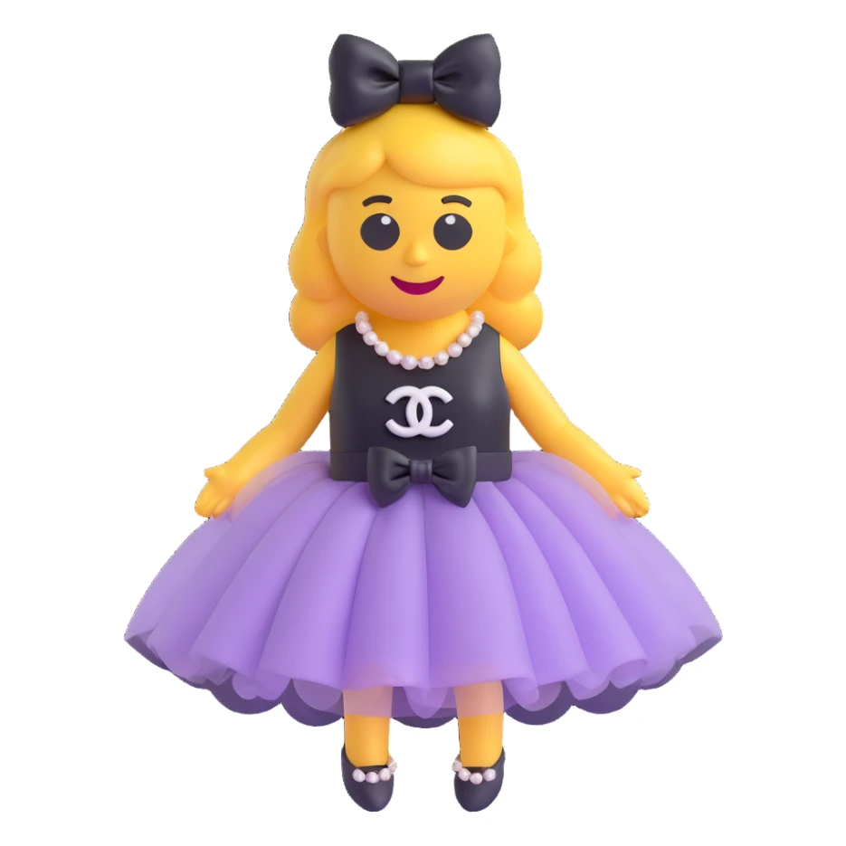 Change the bow to a tulle bow, keep pearls and black Chanel logo, elegant, glossy, black and white, 3D emoji style. sticker