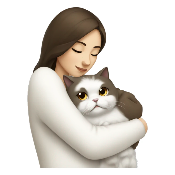 Brunette woman snuggling white Persian cat sticker