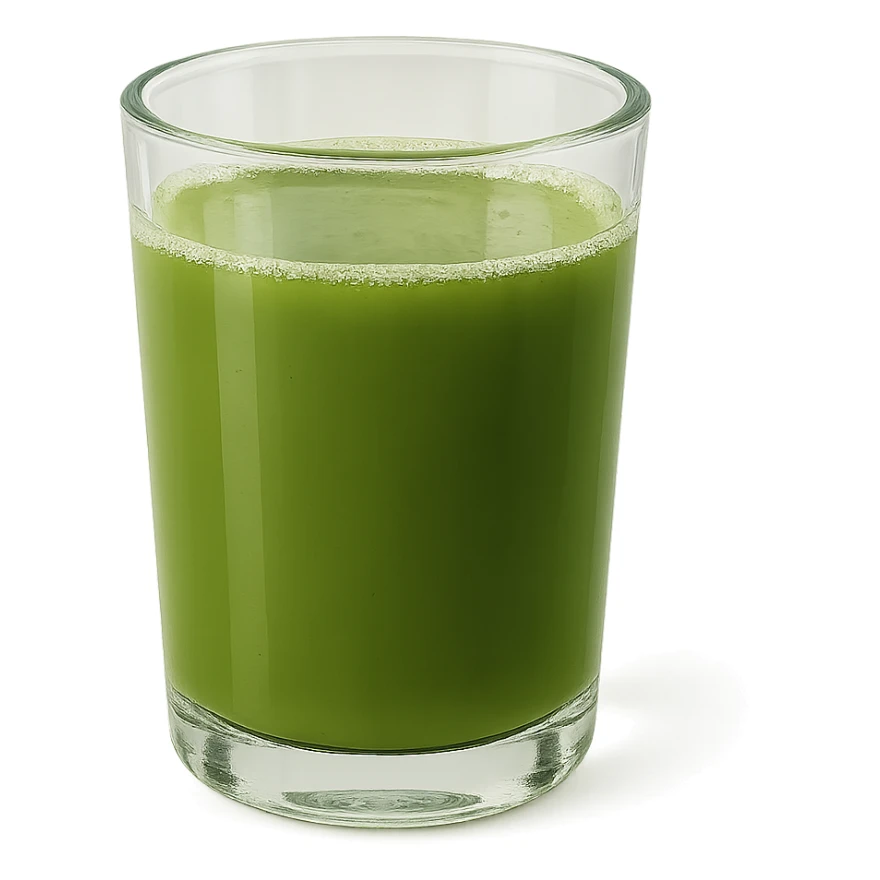 a clear glass filled with green matcha tea, realistic, transparent glass, visible green liquid, minimal background sticker