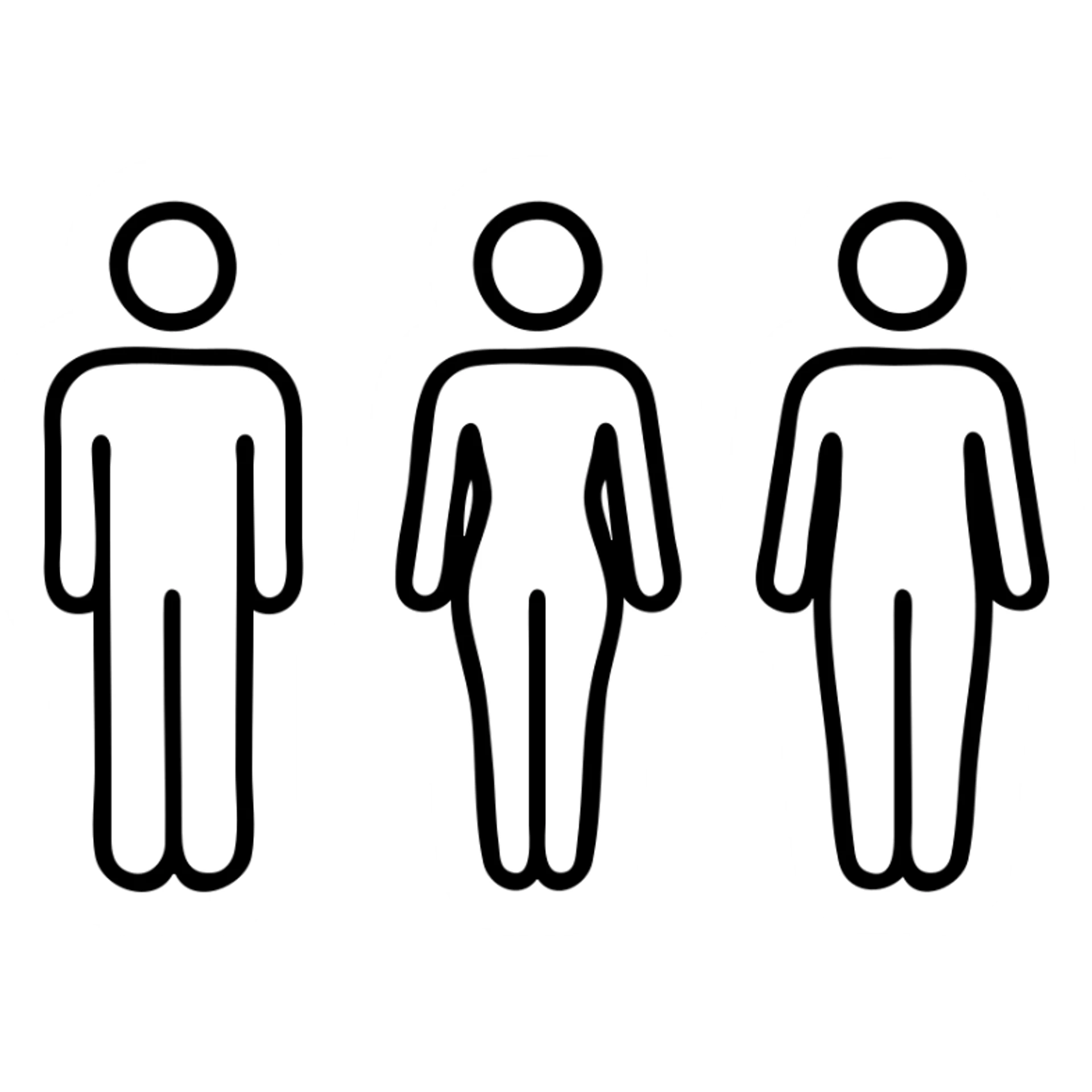 three human figures side by side: straight, wave, and natural body types, neutral pose, simple style sticker