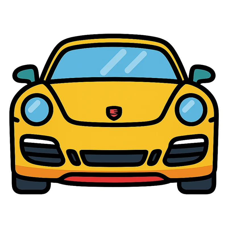 Porsche sports car, front view, shiny, luxury, icon style, no text sticker