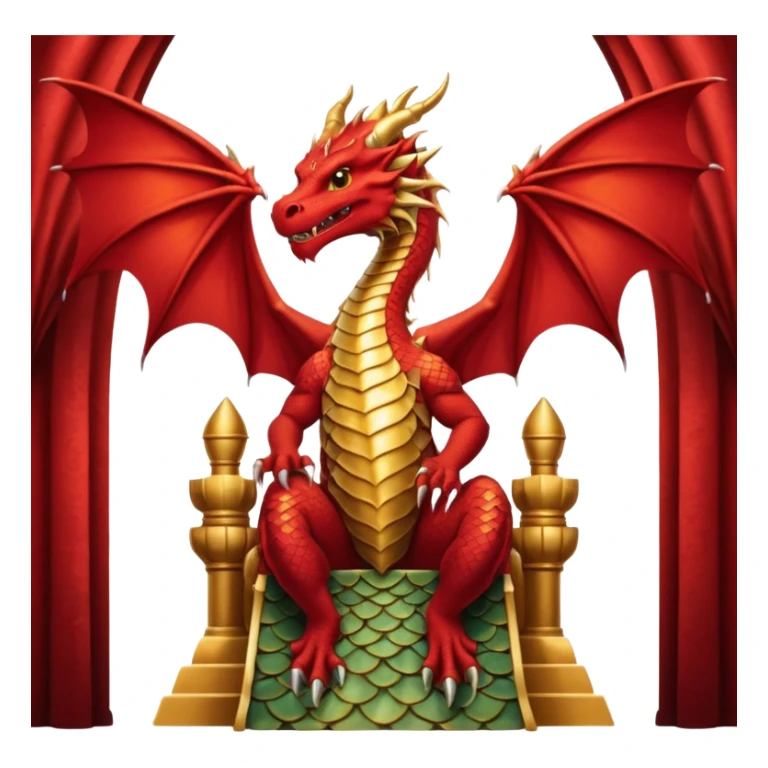 Create a poster Dragon sitting on a throne while people are watching him from below  sticker
