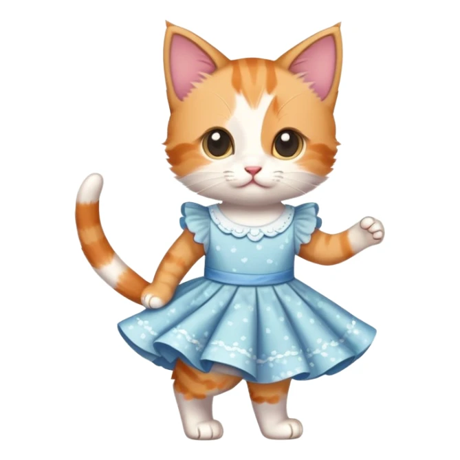 a cute kitten wearing a dress and kicking her leg out to the side sticker