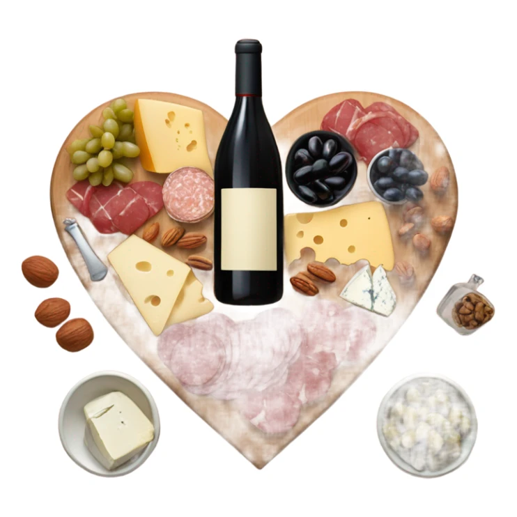heart shaped charcuterie board with wine sticker