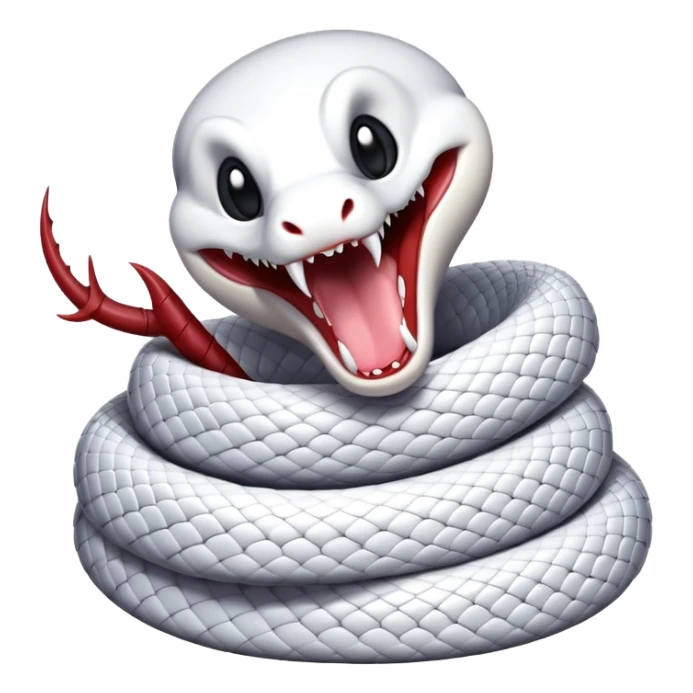  a white snake with its mouth open, displaying fangs and a forked tongue sticker