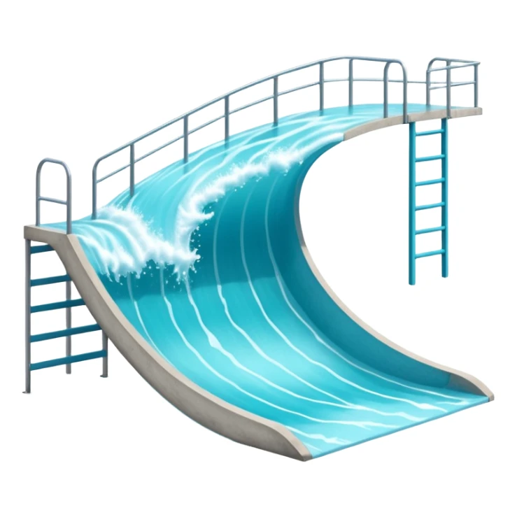 An artificial wave pool with turquoise blue water creating a perfect wave for surfing, surrounded by a gentle edge, with a ladder. sticker