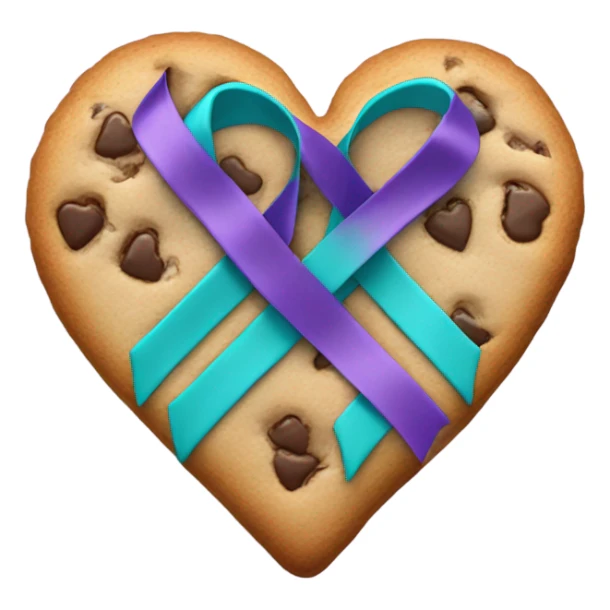 Cookie heart with teal purple awareness ribbon sticker