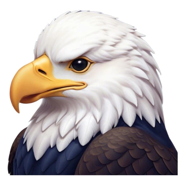 Meme-Worthy Cute Sleeping American Eagle Portrait Emoji, Head resting peacefully with a contented smile, showcasing a broad, stately form with eyes gently closed in serene slumber and a striking contrast of white head and dark body, Simplified yet adorably endearing features, highly detailed, glowing with a soft, drowsy majestic light, high shine, relaxed and utterly lovable, stylized with an air of playful laziness, soft glowing outline, capturing the essence of a sleeping American eagle that feels destined to become the next viral icon of adorable rest! sticker