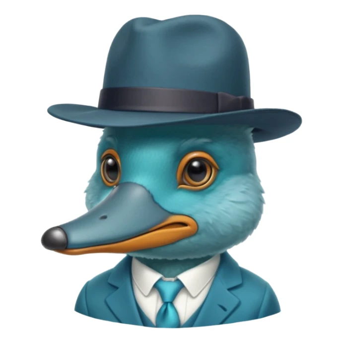 cute light blue turqiouse platypus head with a detective hat and monocle on his eye, no  hands, looks like a platypus but blue, the hat and suit are not blue sticker