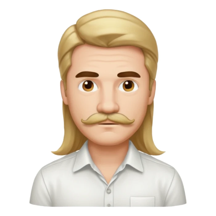 mustached man with long hair and white shirt sticker