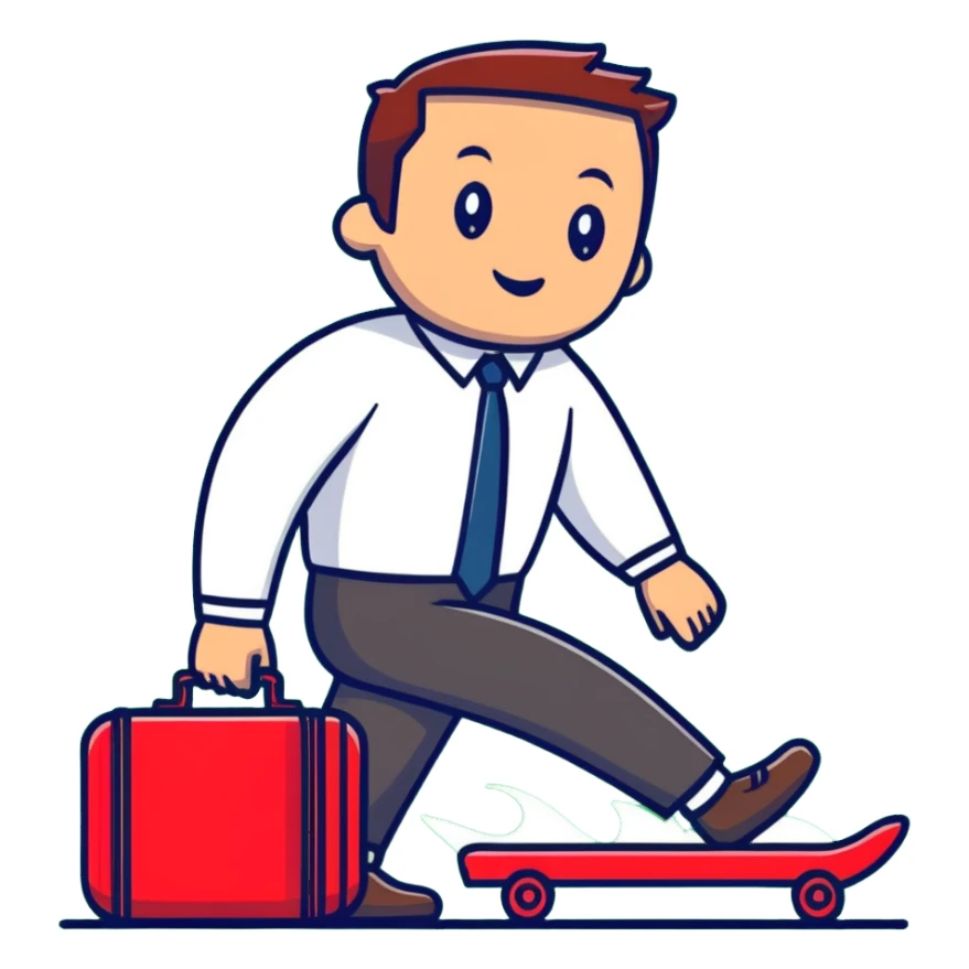 businessman surfing on a red suitcase sticker
