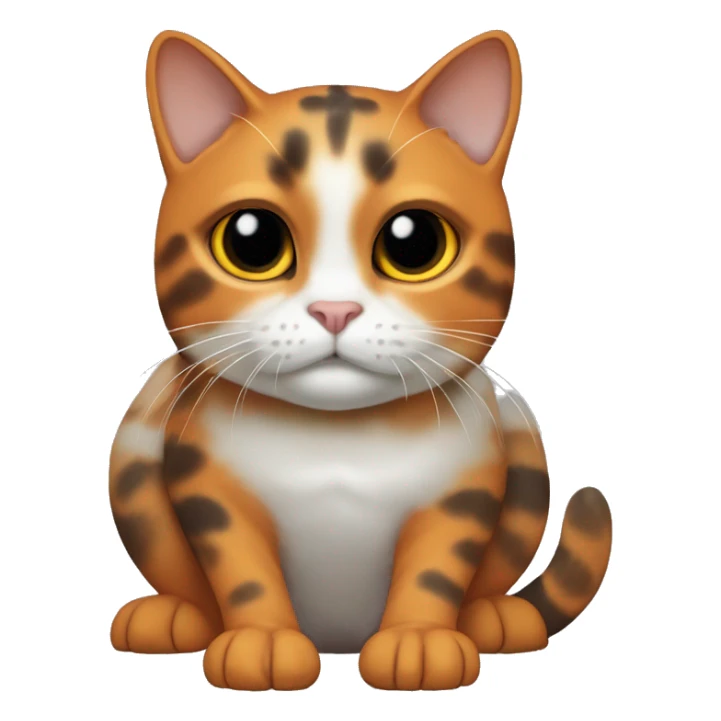 turtleshell cat, one side of her face orange the other side black, a white mouth and strip between the eyes, a small orange patch under mouth, belly is white and paws are white, black front legs orange back legs and the rest of her body is turtleshell sticker