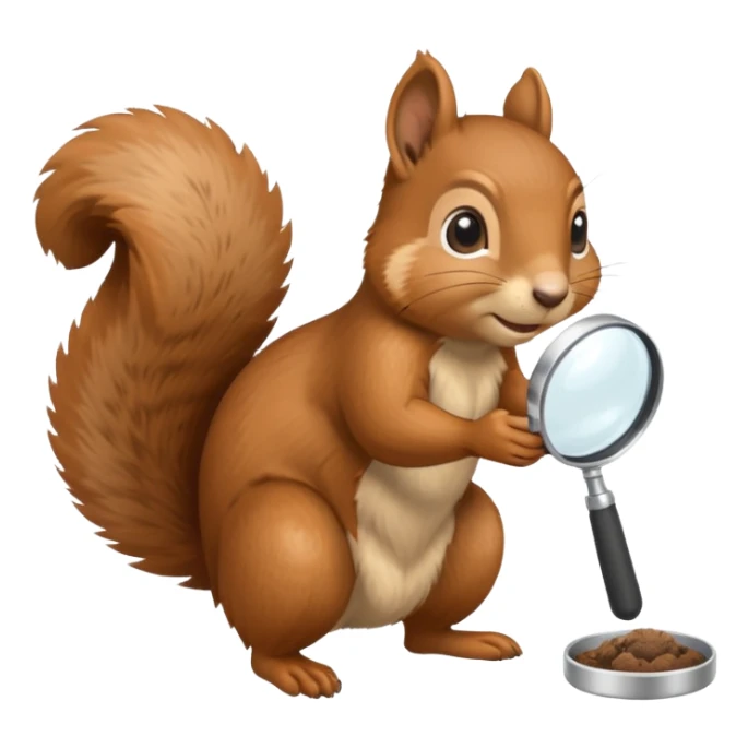 un écureuil curieux inspectant le sol avec une loupe sticker