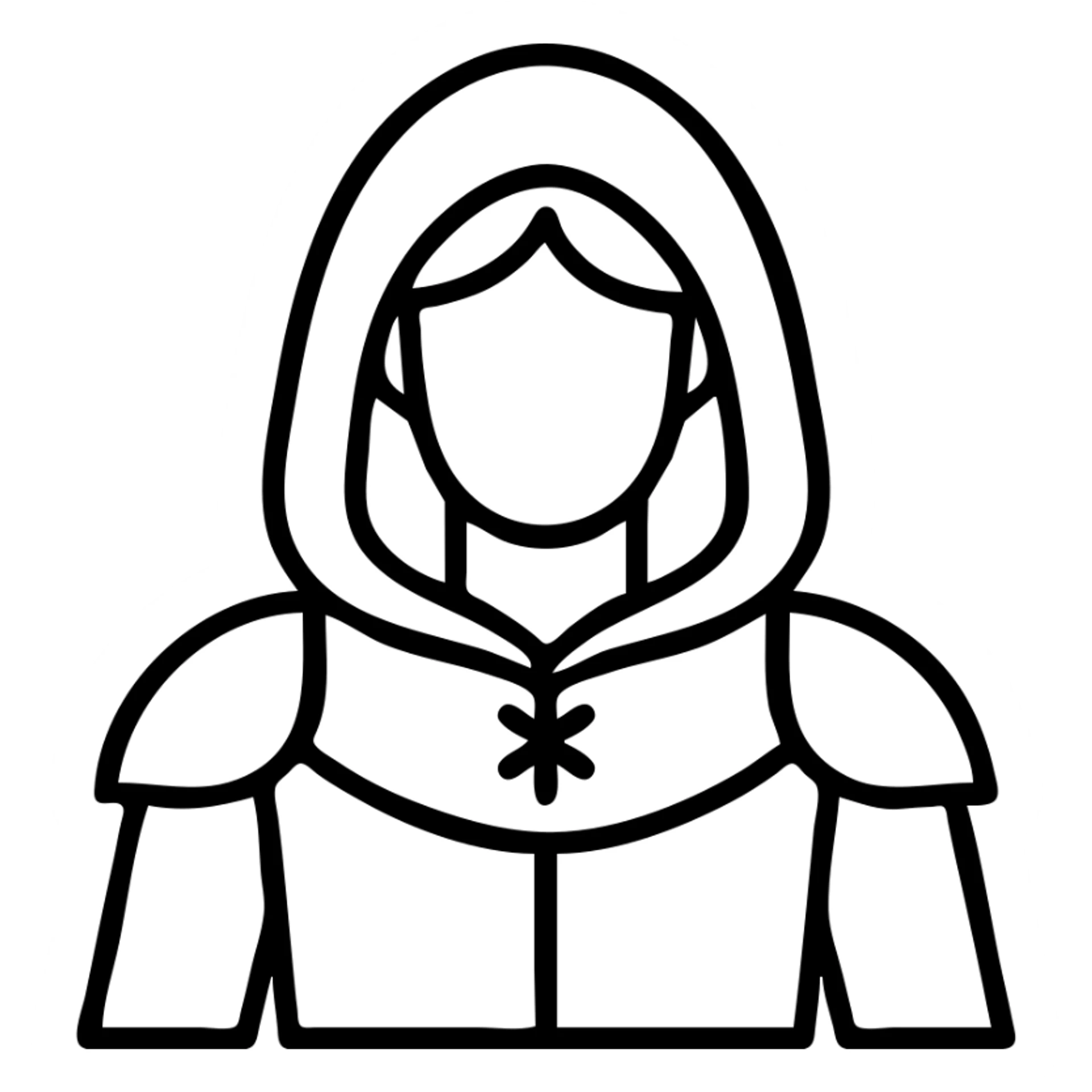 medieval hooded explorer with brown hair, no beard, wearing light armor, chest up view sticker
