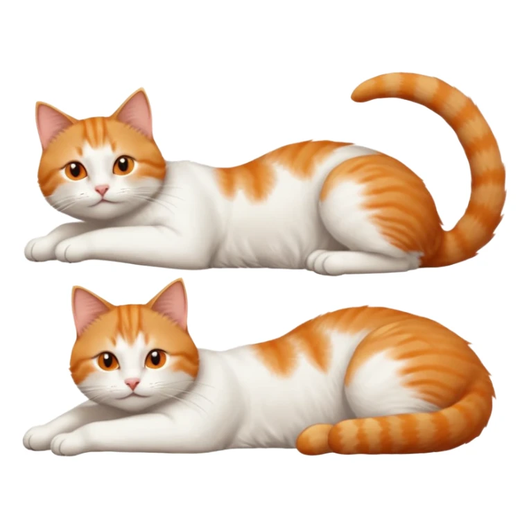 ginger and white cat with orange eyes doing a big extremely long stretch reaching up into the air with arms and legs side by side together straight and overextended whilst lying on its side sticker