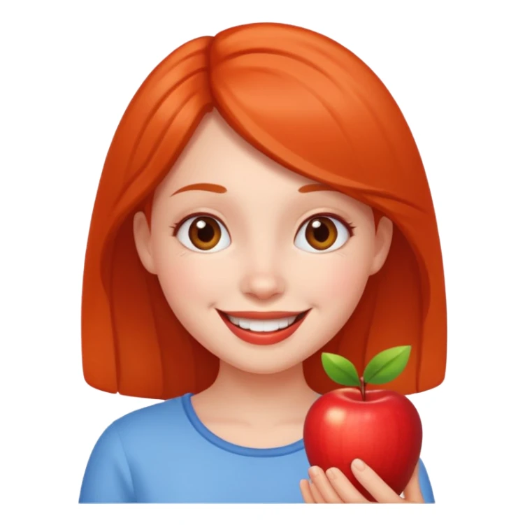 cheerful pose cute girl apple emoji style. don't hold an apple sticker