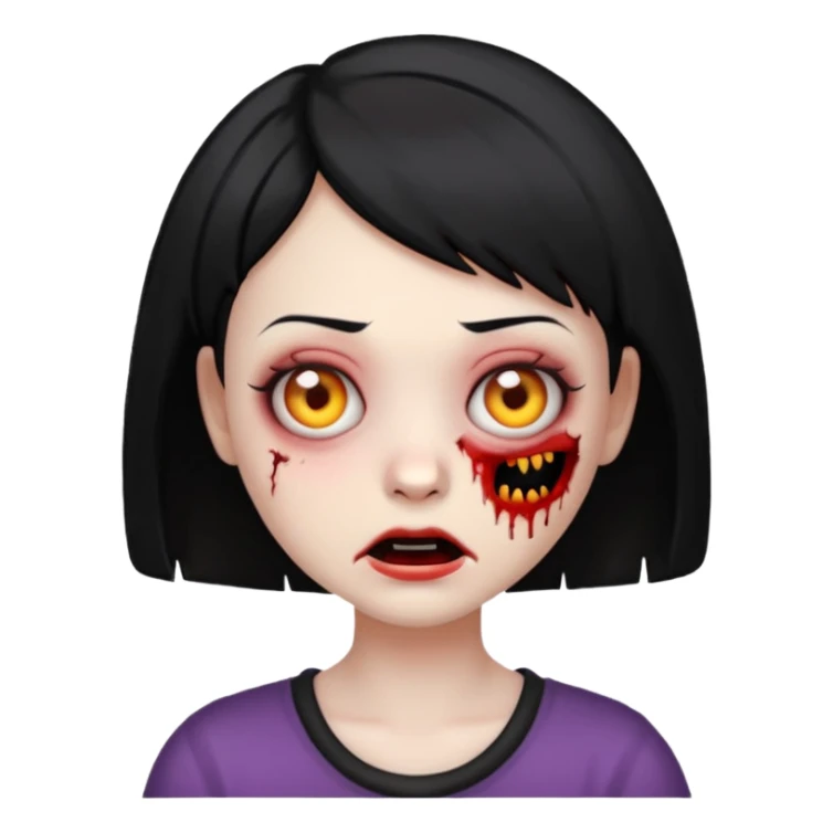 Emoji zombie girl com cabelo preto curto com uma expressão normal sticker