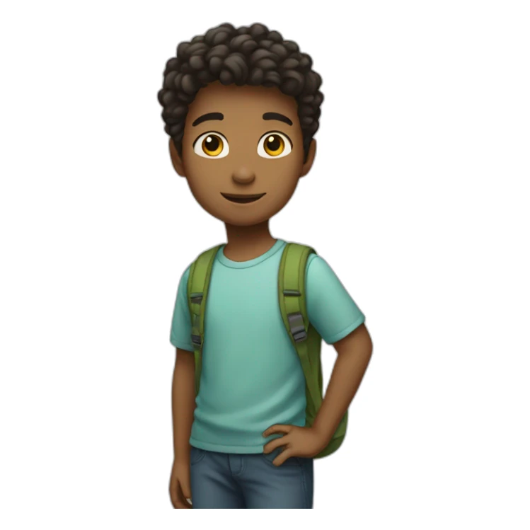 A boy standing with # sticker