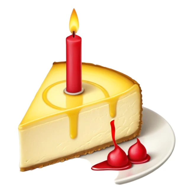 triangle lemon cheesecake on plate and red birthday candle sticker
