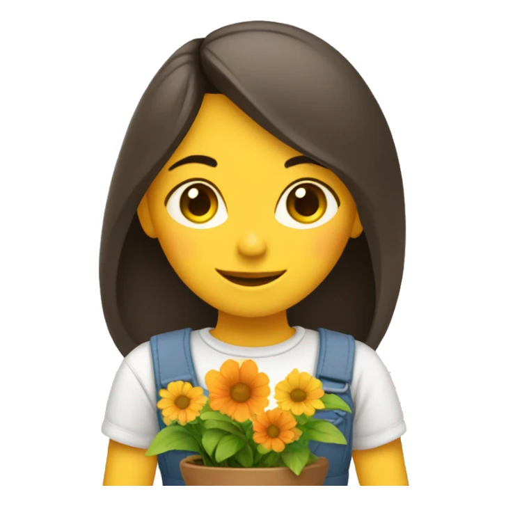 A girl plants flowers in the village sticker