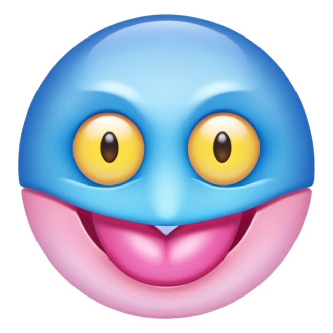 A translucent blue half-sphere with pink lips and two yellow eyes and 8 toes around the bottom sticker