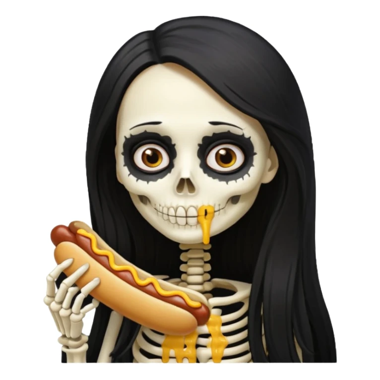 skeleton girl hair eating a hot dog sticker