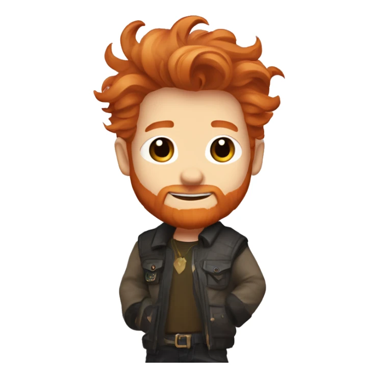 cartoon chibi style little ginger scruffy hair bearded man  waving, destiny 2 fashion sticker