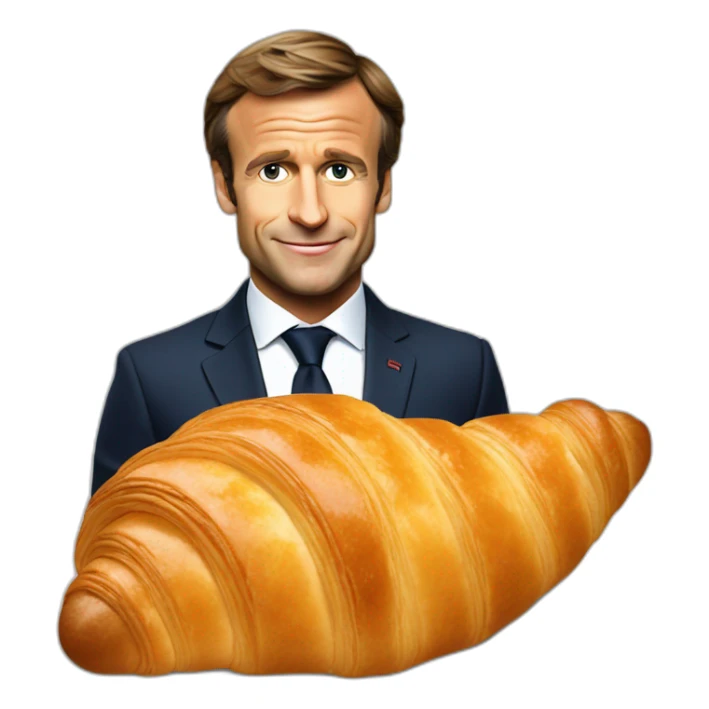 A croissant with the face of Emmanuel Macron sticker