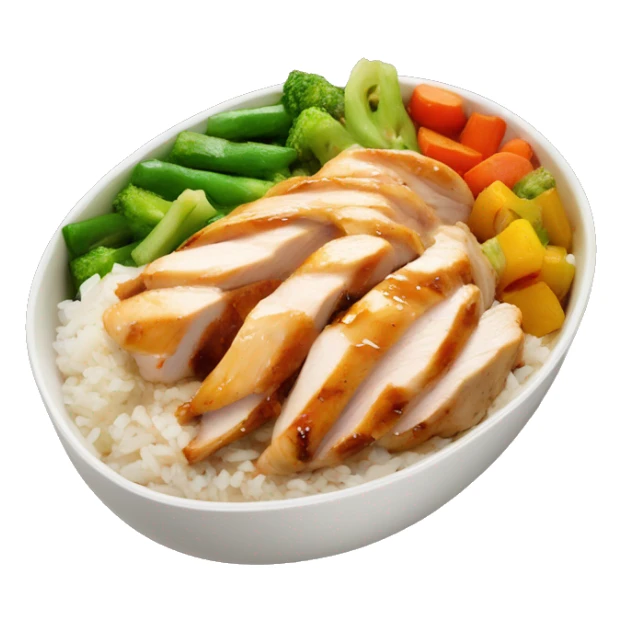 chicken breast and veggies with rice bowl with sauce sticker