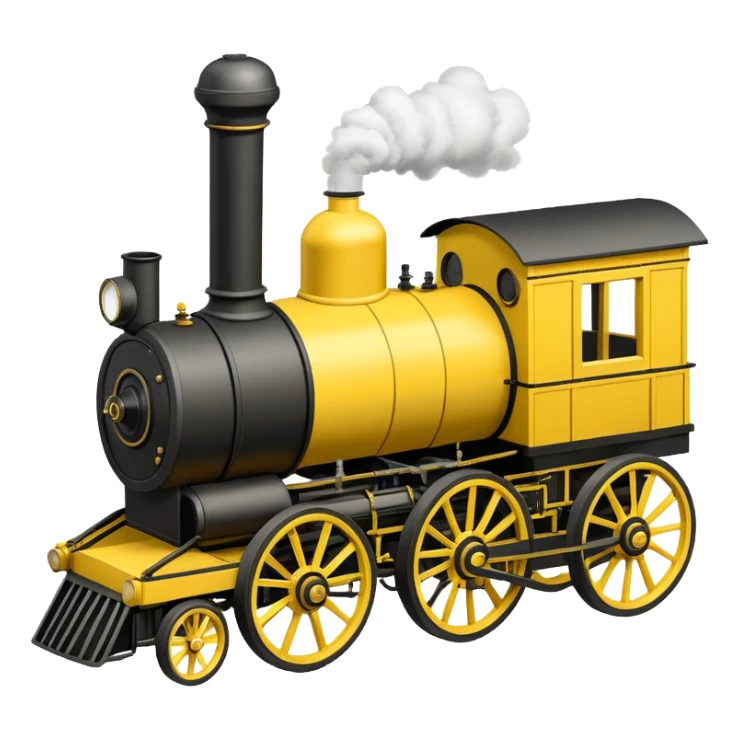 isometric classic 19th-century steam locomotive resembling Stephenson's Rocket, yellow with black accents sticker