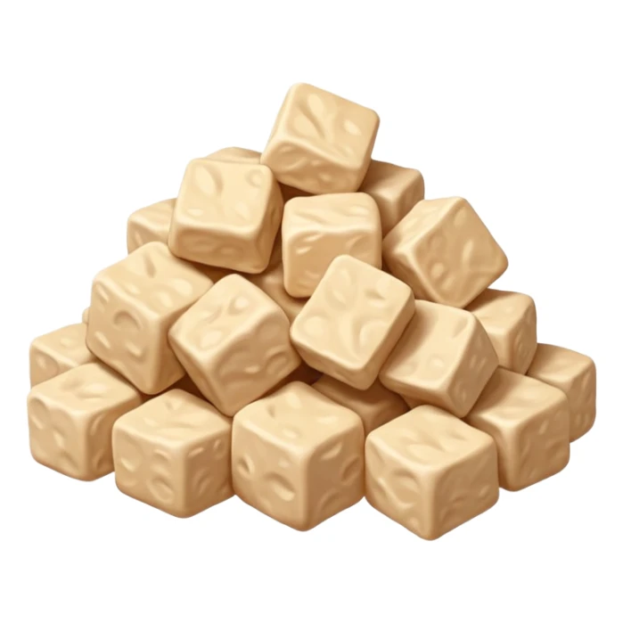 pile of light beige soy protein chunks or curls, irregular and unevenly shaped, dry porous slightly rough texture, airy fibrous, resembling dehydrated plant matter, no bowl packaging or garnish, soft lighting, subtle shadows, emoji scale sticker