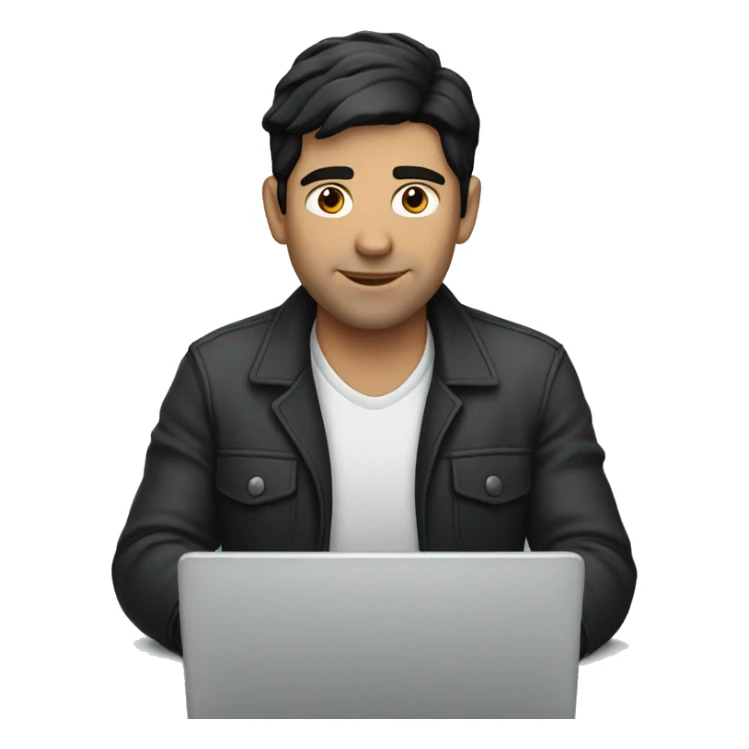 white man with black hair working on his laptop sticker